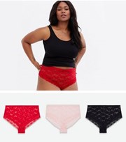 New Look Curves 3 Pack Red Pink and Black Brazilian Briefs